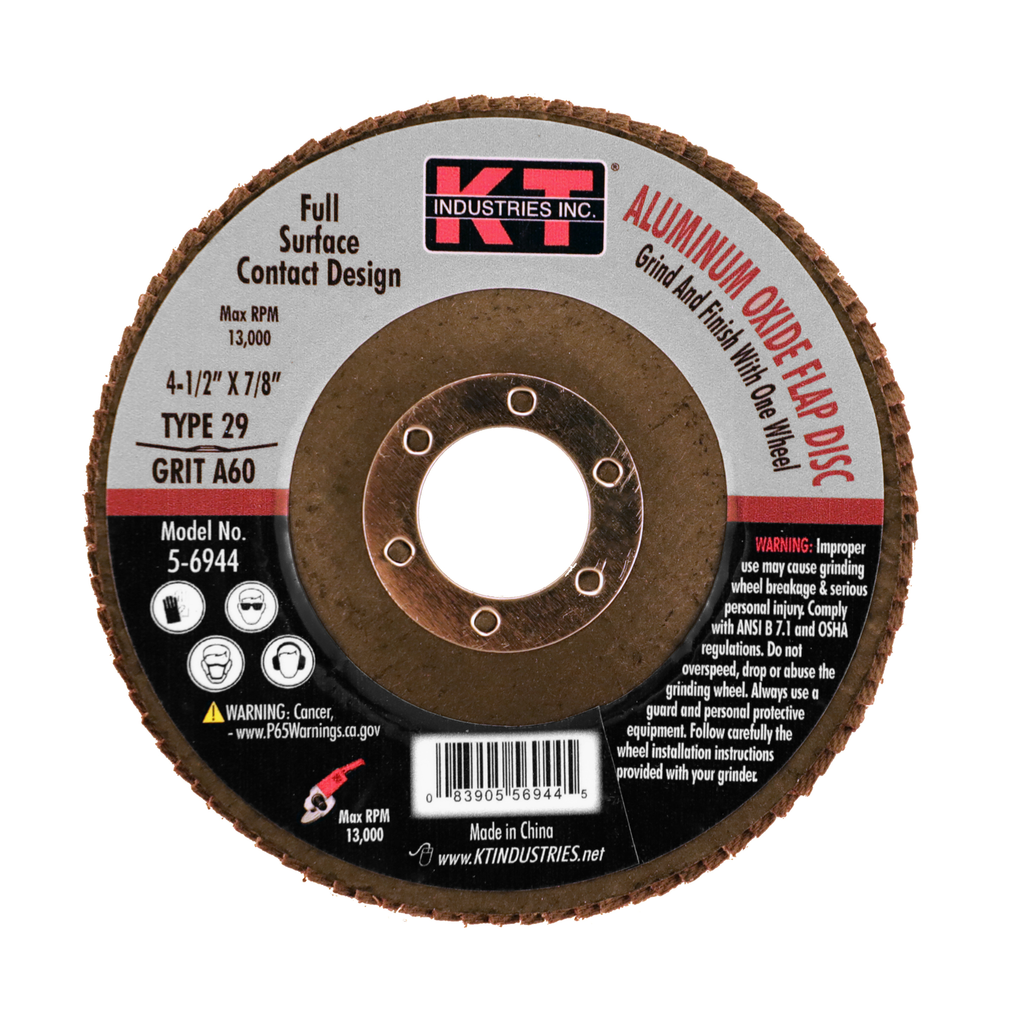 K-T Industries Flap Disc — 4.5in. x 7/8in., 60 Grit, Aluminum Oxide, Model# 5-6944